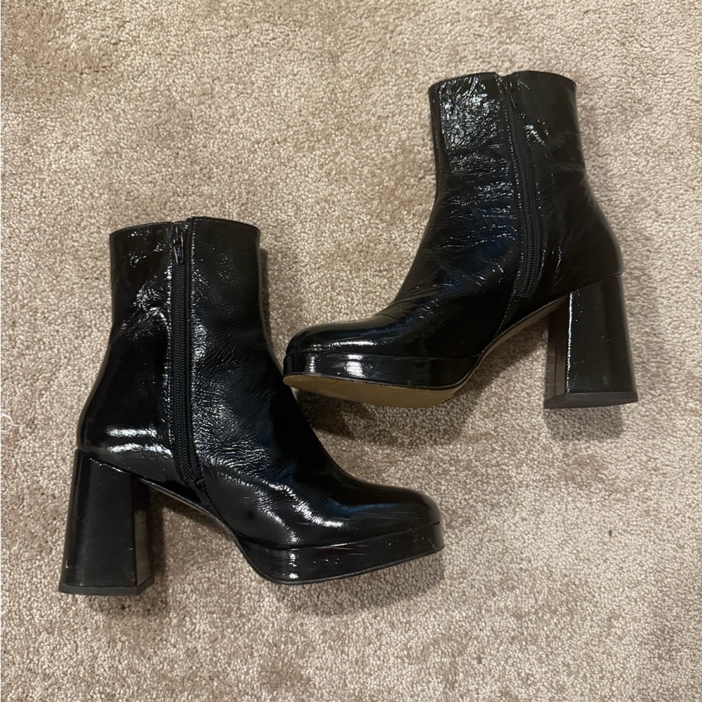 JONAK Black Patented  Leather Heeled Boots - Picture 4 of 7